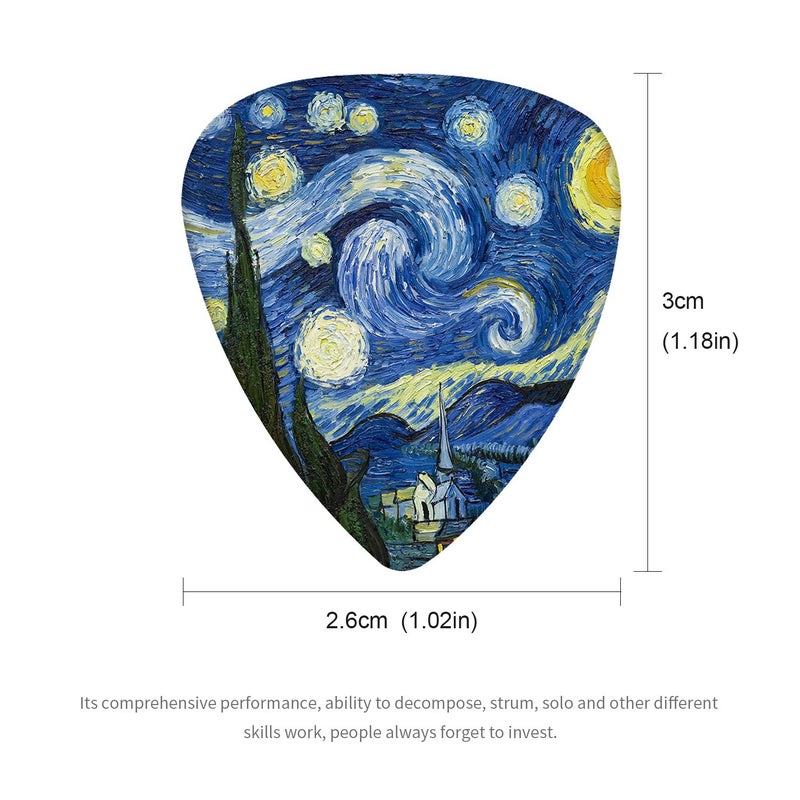 BestSounds 12 Pack Celluloid Medium Guitar Picks, Van Gogh 0.71mm Picks in a Box - Unique Guitar Gift For Bass, Electric & Acoustic Guitars.Best Gift for Men Women Guitarist - Image 2